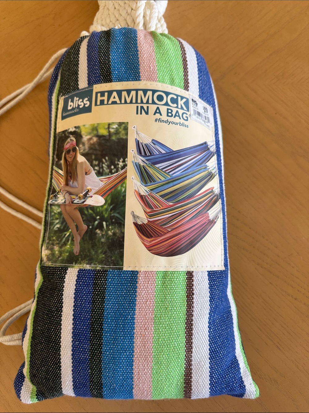 bliss Striped Blue & Green Hammock in a Bag Portable Travel NWT